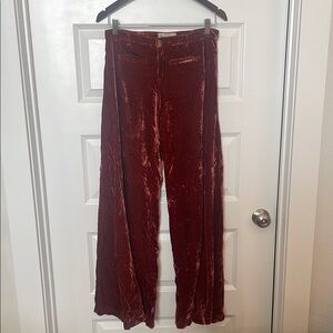 Free People Velvet Wide-Leg Pants in Rich Burgundy